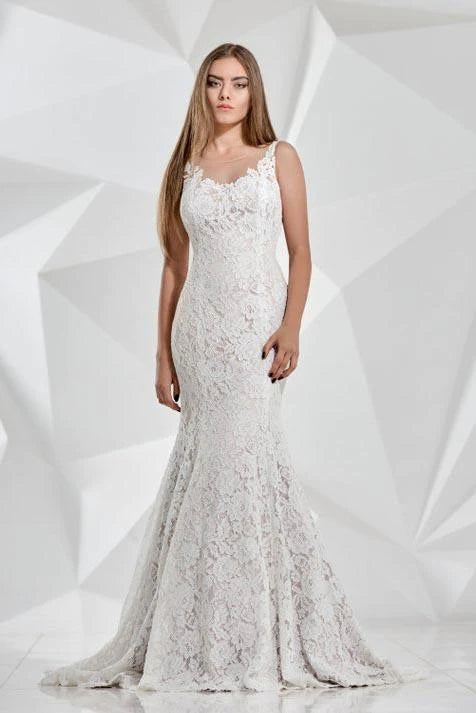 Lace Mermaid Ivory Scoop Wedding Dresses Bohemian Long with Train Bridal Dresses