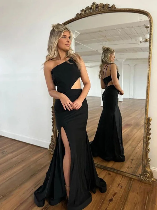 One Shoulder Mermaid Prom Dresses, Side Slit Evening Dresses, Newest 2024 Long Prom Dresses