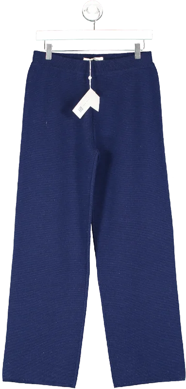 Tory Burch Blue Merino Cashmere Wide Length Pants UK S