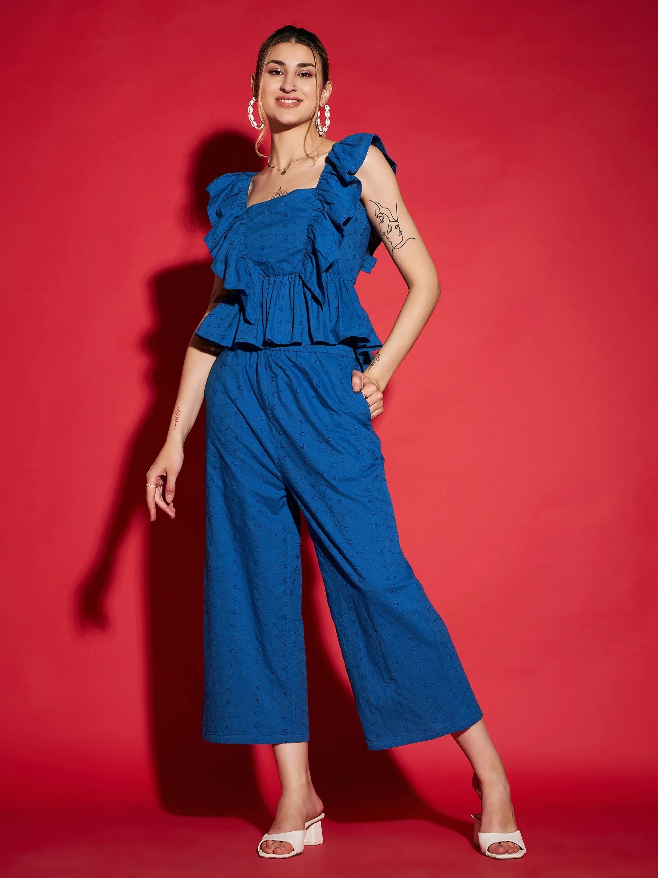 Women Floral Standard Blue Jumpsuits & Sets