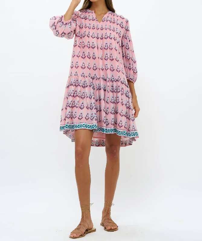 Pintuck Drop Waist Mini Dress In Bodrum Pink