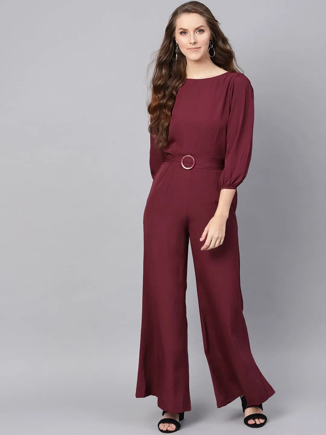 Women Solid Maroon Jumpsuits & Sets