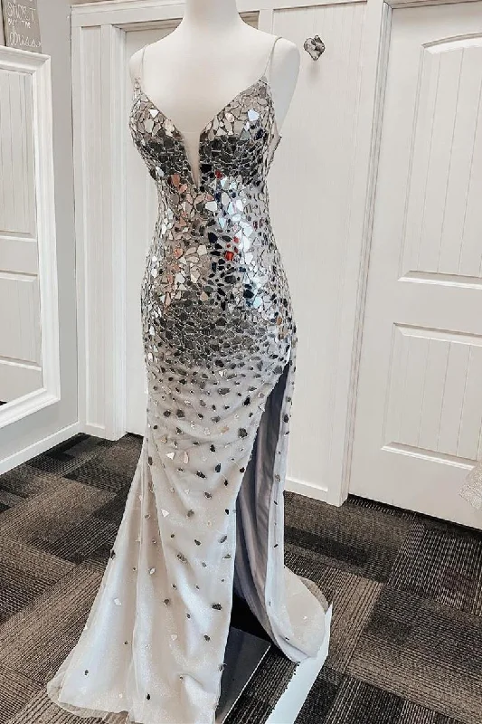 Mermaid Silver Sequins Long Formal Dress