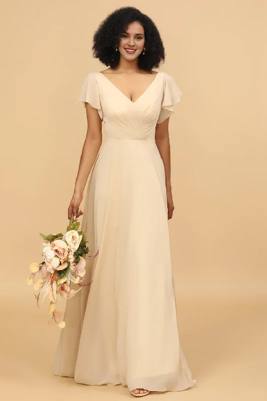 Champagne A-line Chiffon Hooded Bridesmaid Dress