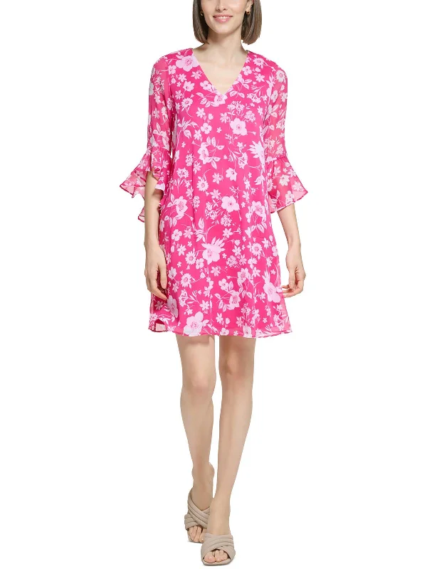 Womens Floral Mini Shift Dress