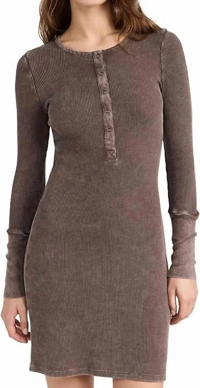 Forever Henley Mini Dress In Chocolate