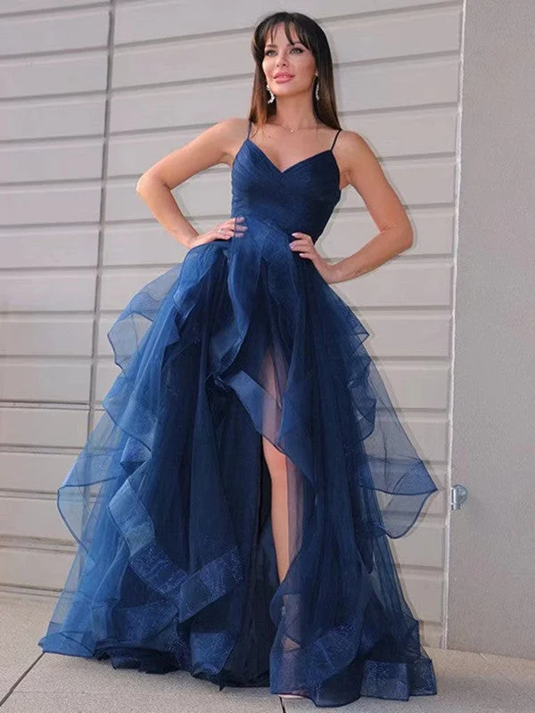 A-line Tulle Long Prom Dresses, Popular 2022 Prom Dresses, Fashion Graduation Evening Dresses