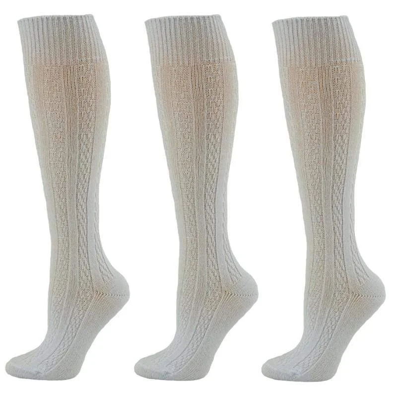 Women's Cotton Knee High Socks, Classic Cable Knit Socks, 3 Pair Pack